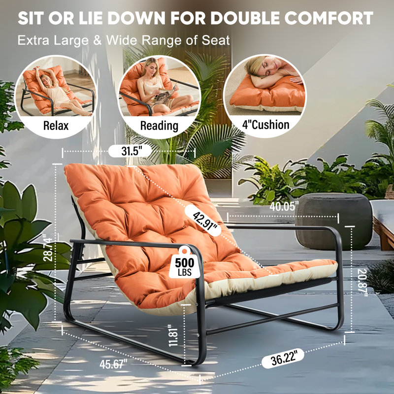 Ebern Designs Patio Outdoor Lounge Chair Oversized Comfy Sling Recliner Chair With Support 500lbs Extra Thick Puffy Cushion Modern Outside